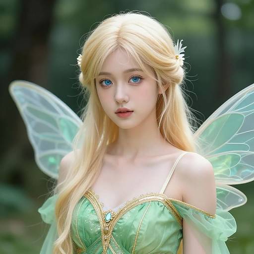 Blonde Fairy Girl in Green Dress