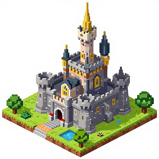 Isometric Pixel Art Castle Scene