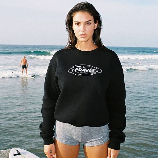 Sporty Woman on Pier with Surfer