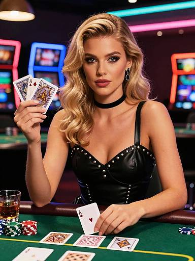 Glamorous Woman Playing Poker