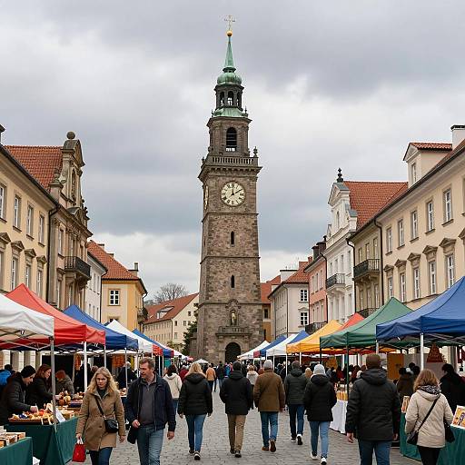 Lively European Market in Historic Square