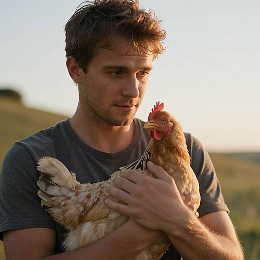 Heartwarming Man with Cute Chicken
