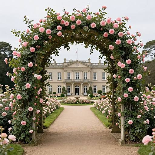 Elegant Rose Arches by Neoclassical Mansion
