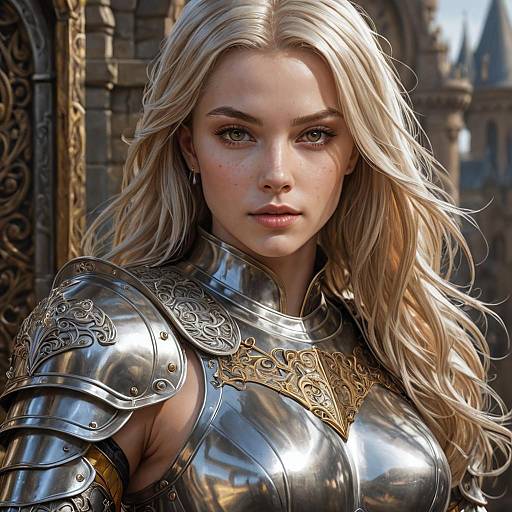 Female Knight in Detailed Silver Armor