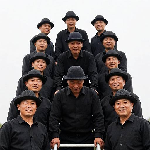Smiling Group of Men Climbing Ladder