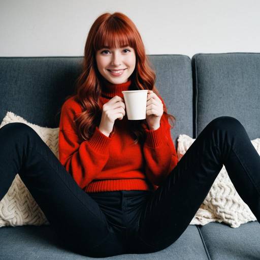 Woman in Red Sweater Drinking Coffee