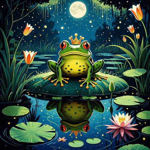 Frog Prince on Lily Pad in Enchanted Pond