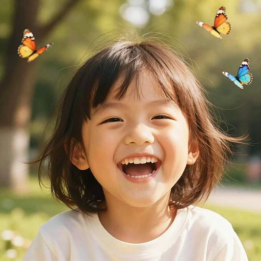 Joyful Child Laughing in Sunlit Park