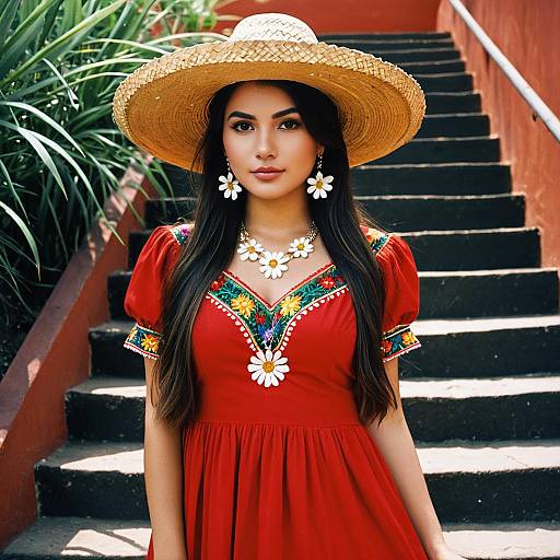 Vibrant Mexican Costume with Accessories