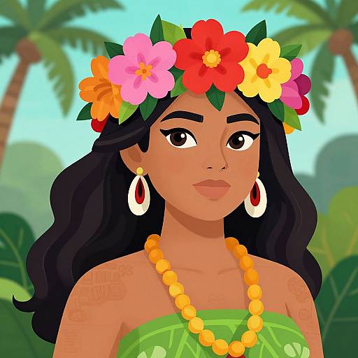 Vibrant Hawaiian Goddess Illustration