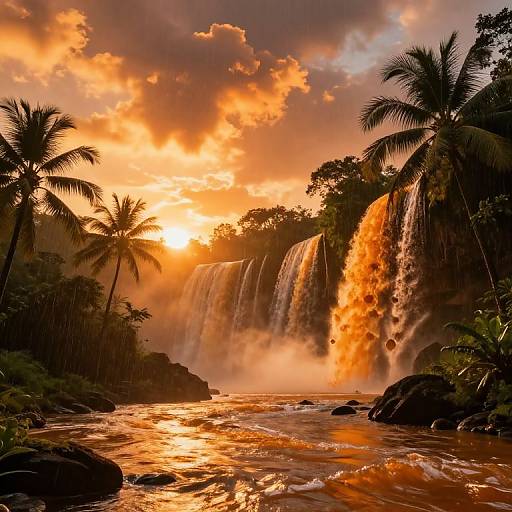 Golden Waterfall at Tropical Dawn