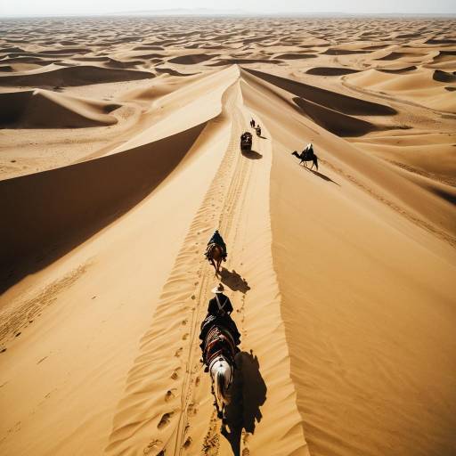 Nomadic Caravan Crossing Desert Dunes