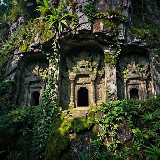 Ancient Mountain Temple with Lush Foliage