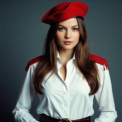 Woman in Red Beret and White Shirt Costume