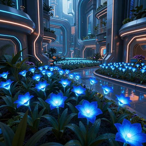 Neon Blue Flowers in Cyber Garden
