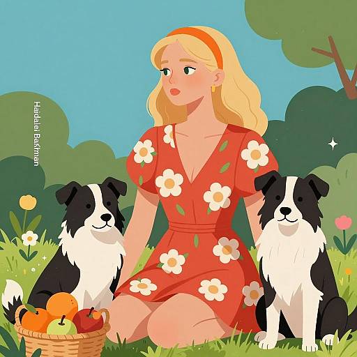 Blonde Woman in Floral Dress in Garden