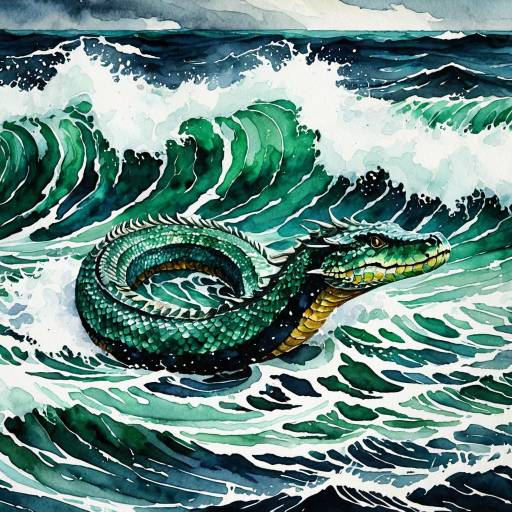 Emerald Sea Serpent in Turbulent Ocean