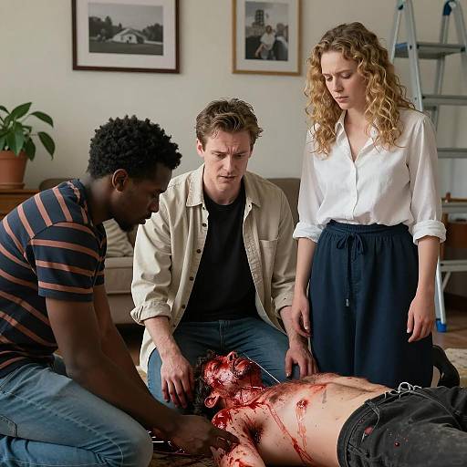 Dramatic Indoor Scene with Four People