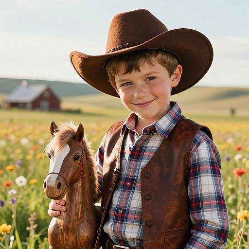Boy in Cowboy Hat in Sunlit Field
