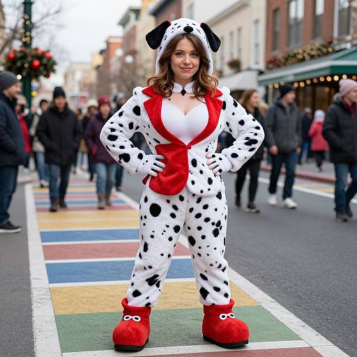 Playful Woman in Dalmatian Costume