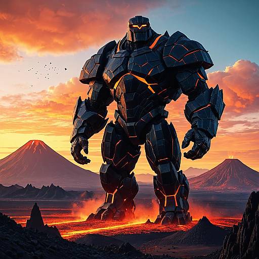Towering Obsidian Golem over Volcanic Plains