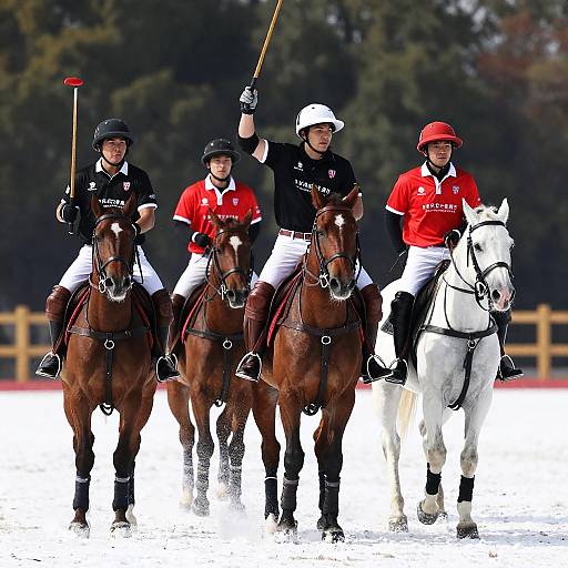 Polo Players on Snowy Field