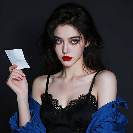 Digital Painting of Woman with Blue Eyes and Red Lips