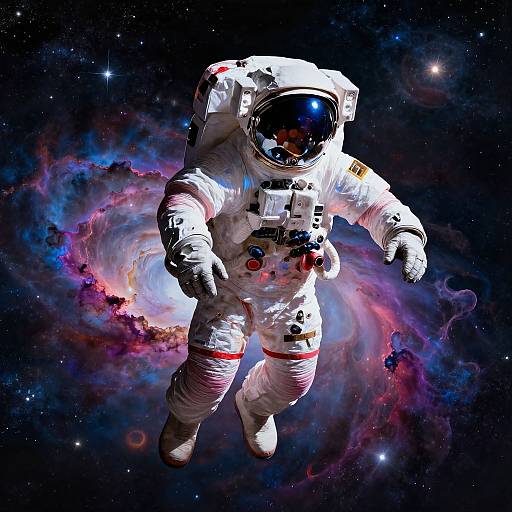 Astronaut Floating Near Vibrant Nebula