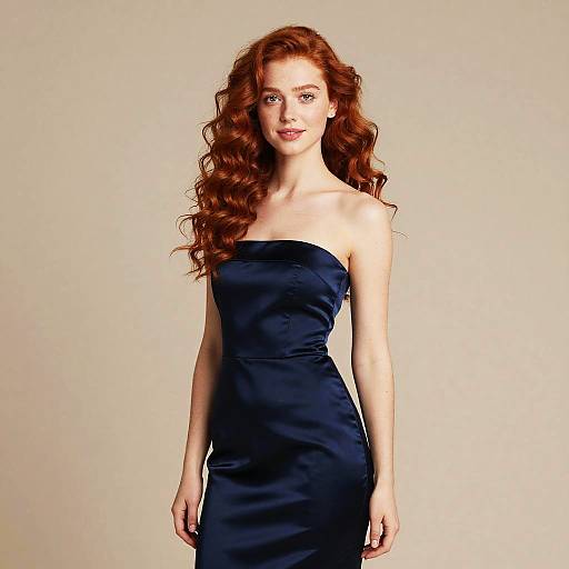 Young Woman in Navy Satin Dress