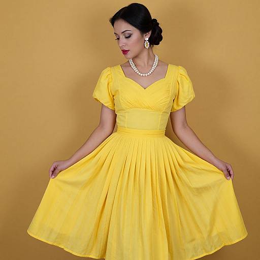 Woman in Vibrant Yellow Vintage Dress