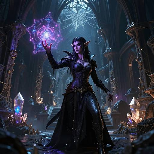 Drow Spellcaster in Gothic Subterranean City