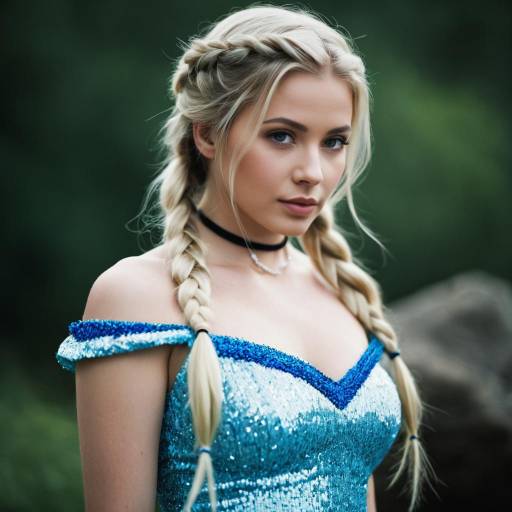 Blonde Woman in Blue Elsa Dress Costume