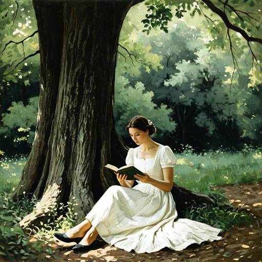 Young Woman Reading Under Large Tree