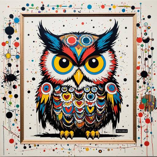 Colorful Neo-Expressionist Baby Owl Artwork