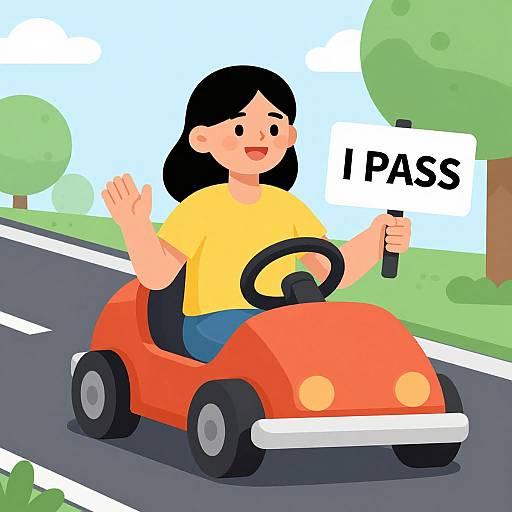 Cheerful Woman Passes Driving Test