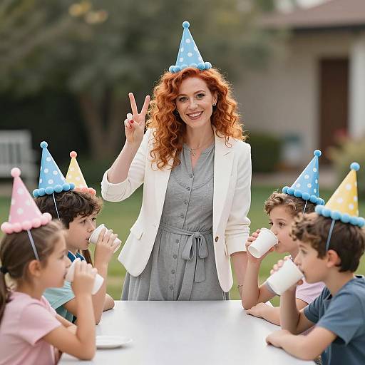 Joyful Woman and Children in Celebration
