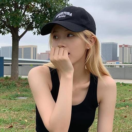 Young Woman in Black Cap Outdoors
