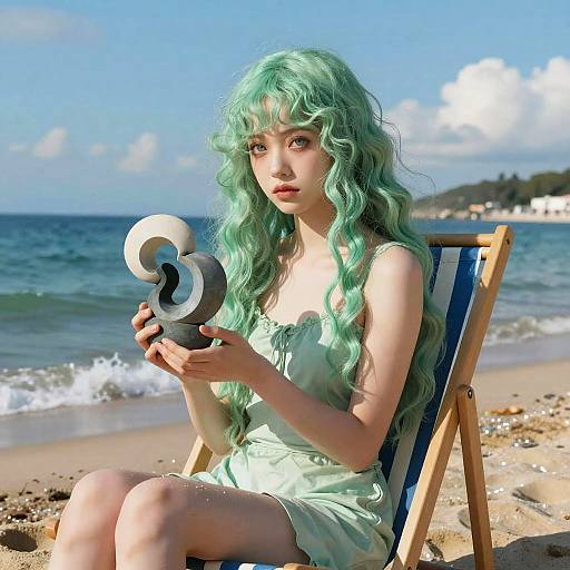 Surreal Seafoam Girl by Mediterranean Beach