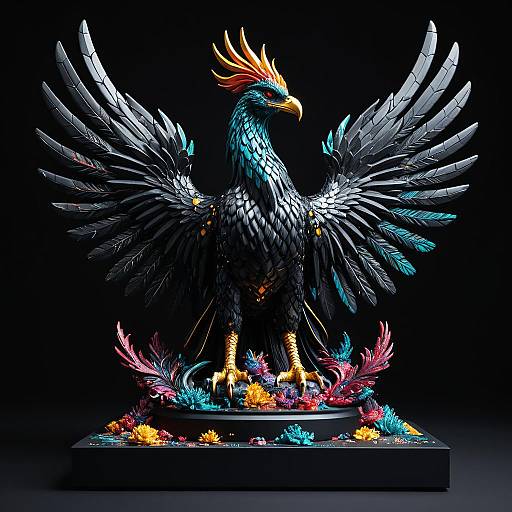 Ceramic Phoenix Statue with 3D Fractal Details