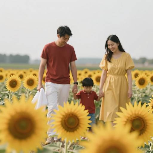 Sunny Family Walk in a Flower Field