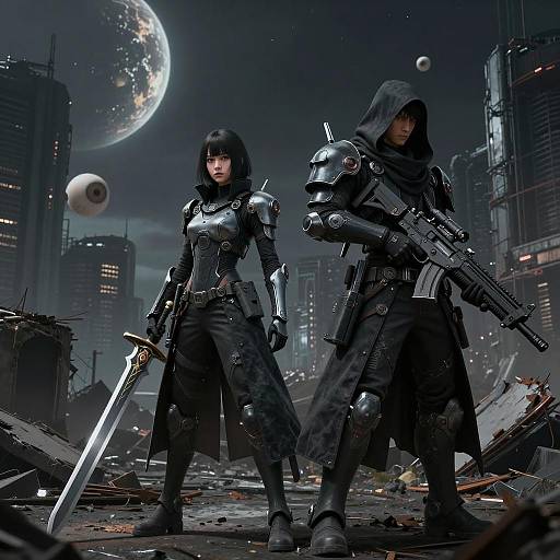Futuristic Warriors in a Dystopian Landscape