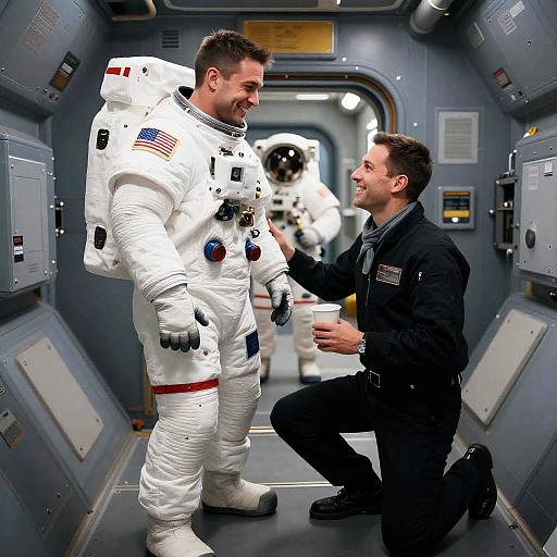 Two Astronauts Smiling in Spaceship