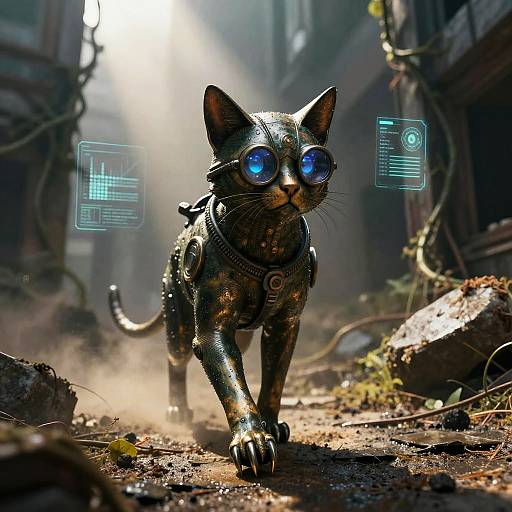 Nanotech Feline Mercenary in Ruins