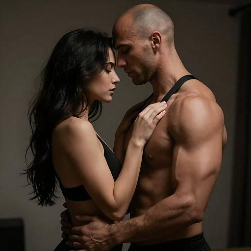 Shadowed Embrace of Muscular Couple