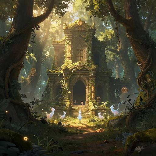 Mystical Forest Clearing with Ancient Ruins