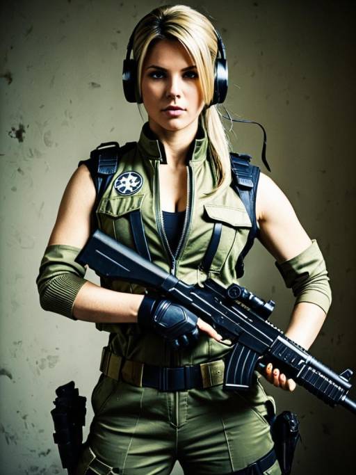 Woman in Sonya Blade Cosplay Military Suit