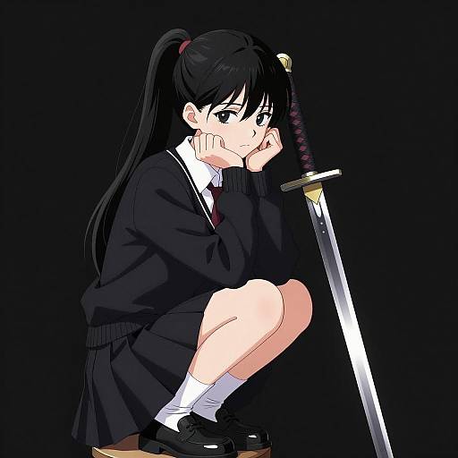 Anime Girl Sitting with Sword