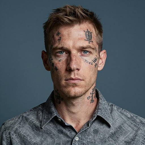 Portrait of Man with Face Tattoos