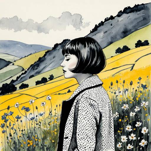 Surreal Watercolor of Woman Merged with Rolling Hills
