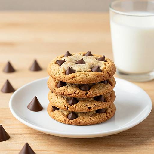 Stacked Chocolate Chip Cookies with Milk